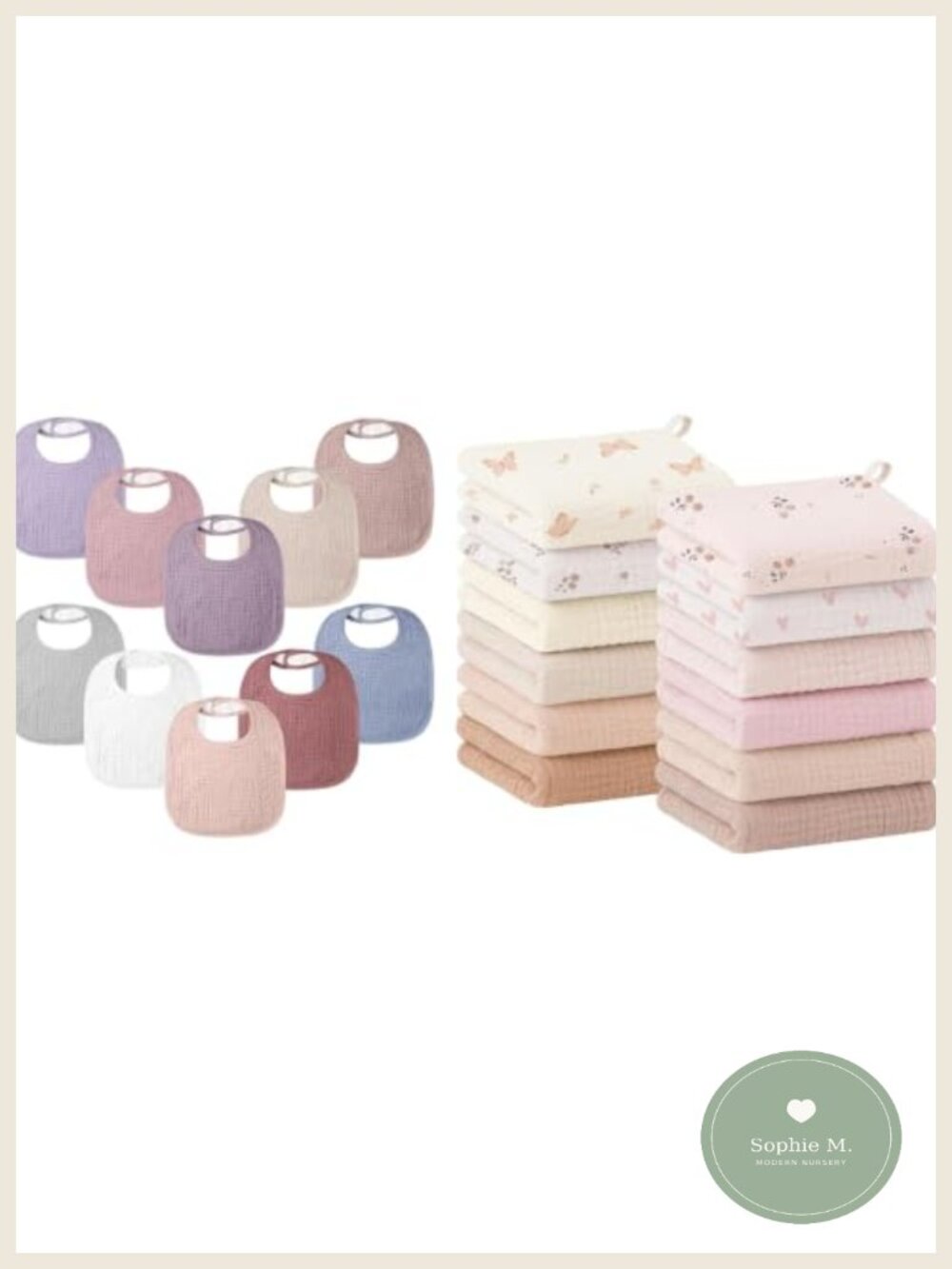 Muslin Baby Bibs & Washcloths 100% Cotton Set